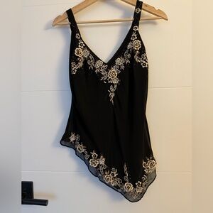 R&M Richards Black Asymmetrical Embellished Camisole
